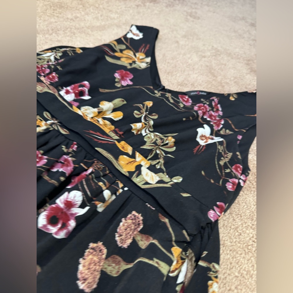 Stork & Babe Maternity Dress Black Floral Print V-Neck Sleeveless Size M View 3